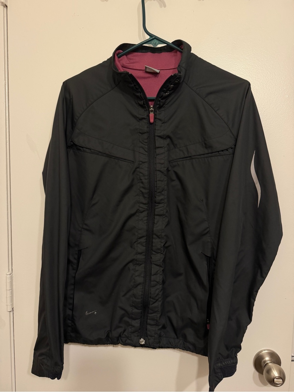 Black Nike Jacket with Pink Lining - Girls Lightweight Zip-Up